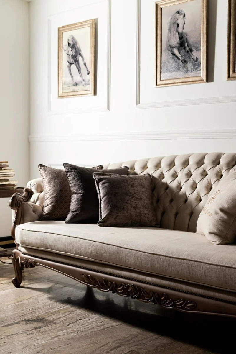 Luxury Baroque Sofa Cream / Brown - Handmade Living Room Sofa in Baroque Style - Baroque Living Room Furniture