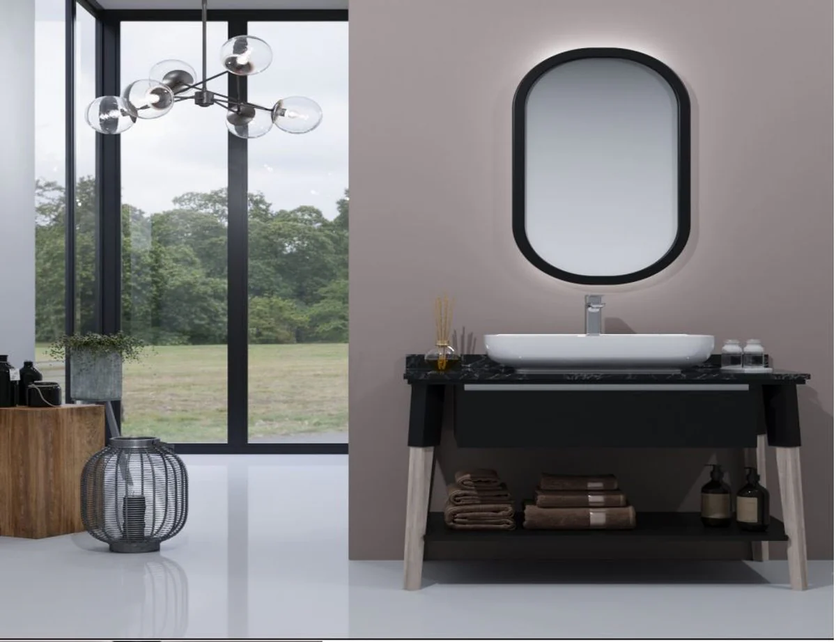 Luxury bathroom set black with marble top - hotel bathroom furnishings