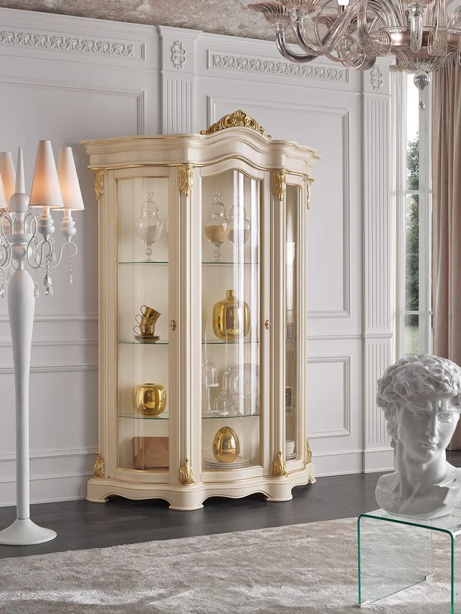 Luxury baroque living room display cabinet cream / gold 155 x 54 x H. 227 cm - Magnificent baroque display cabinet with 3 glass doors - Noble baroque furniture