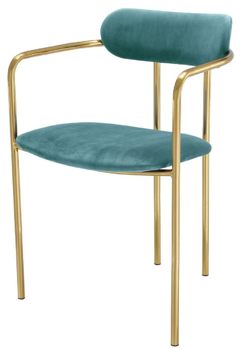 Luxury dining room chairs with armrests turquoise / gold 53 x 50 x H. 74 cm - kitchen chairs with elegant velvet fabric - dining room set - dining room furniture