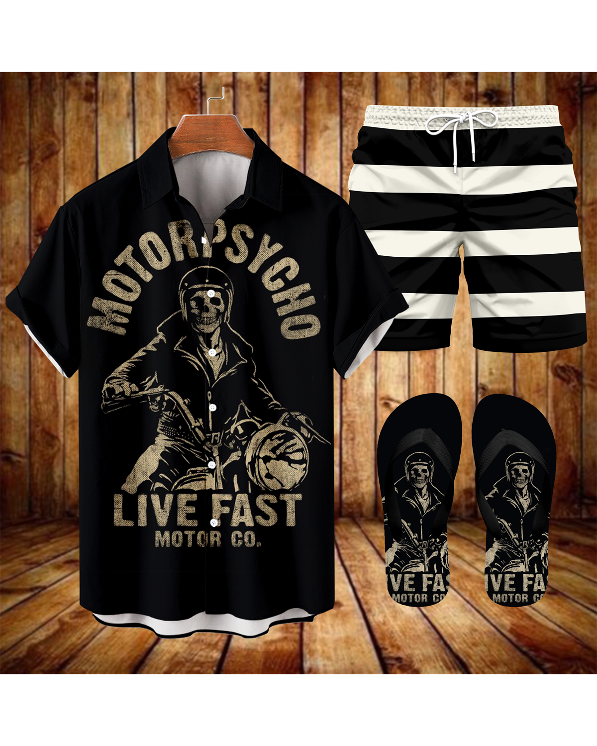 Suitmens Men's Modified Motorcycle Print Shirt Three-Piece Set 065