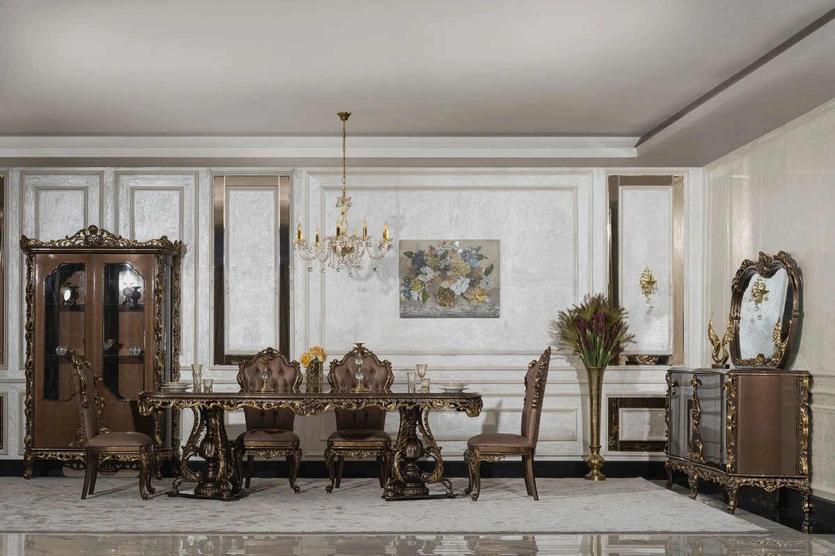 Luxury baroque display cabinet brown / gold - magnificent solid wood display cabinet with 2 doors - luxury furniture in baroque style - baroque furniture - noble & magnificent