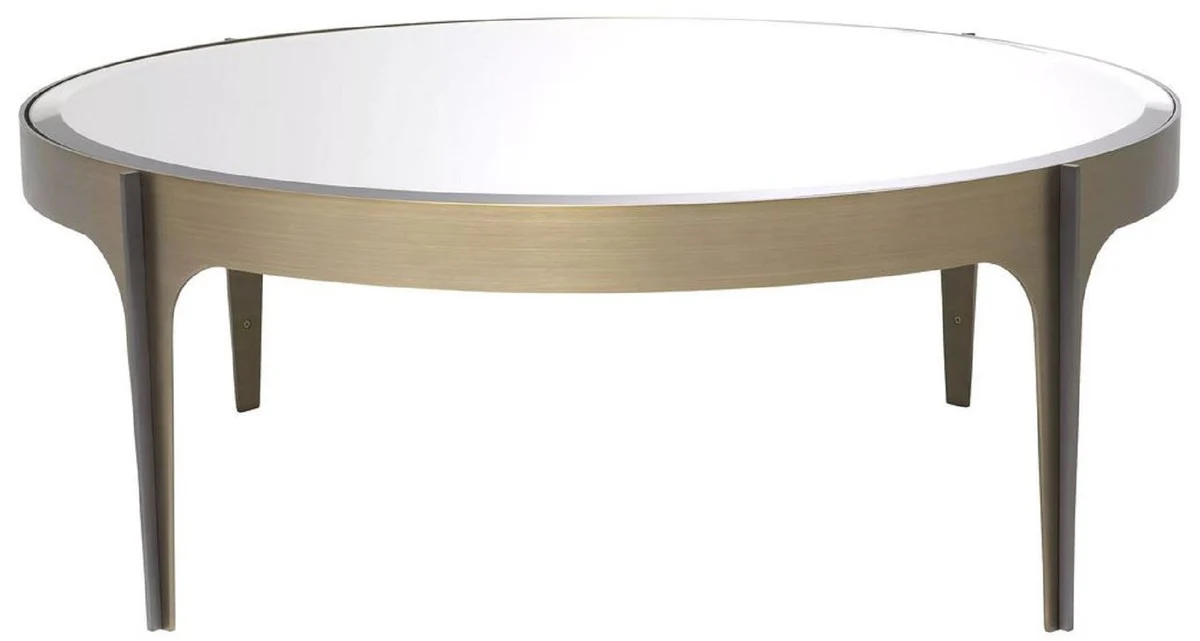 Luxury coffee table brass / bronze Ø 94 x H. 34.5 cm - Round stainless steel living room table with mirror glass table top - Luxury living room furniture
