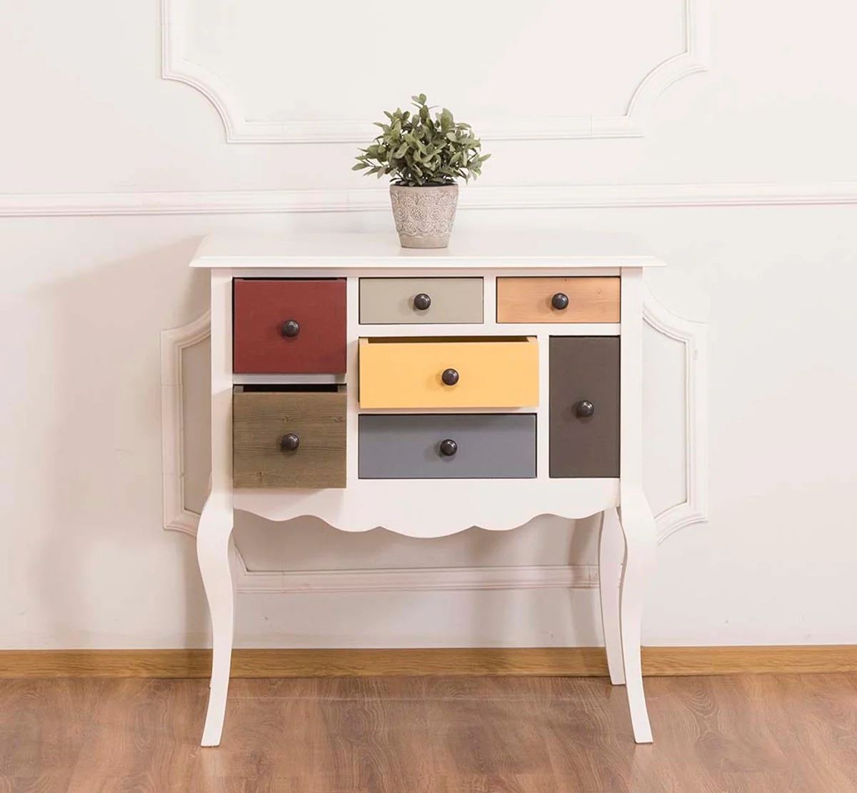 Designer chest of drawers with 7 drawers white / multicolored 80 x 48 x H. 82 cm - country house style furniture