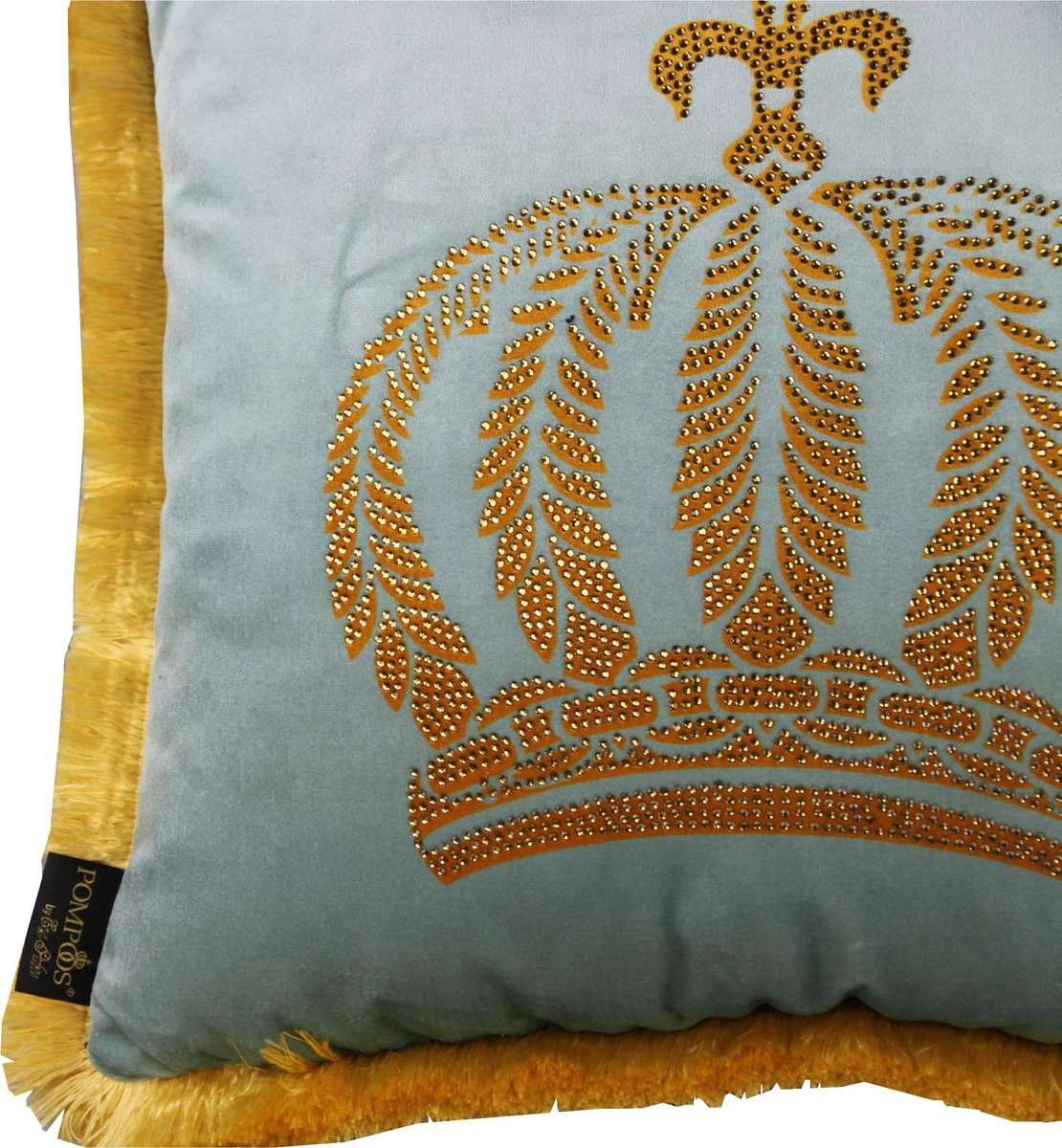 Harald Glööckler luxury decorative cushion Pompöös by light turquoise / gold crown with rhinestones - Glööckler cushion