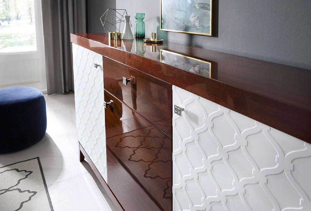 Luxury chest of drawers with 3 doors and drawer white / high gloss brown 171.4 x 45 x H. 96.6 cm - luxury furniture