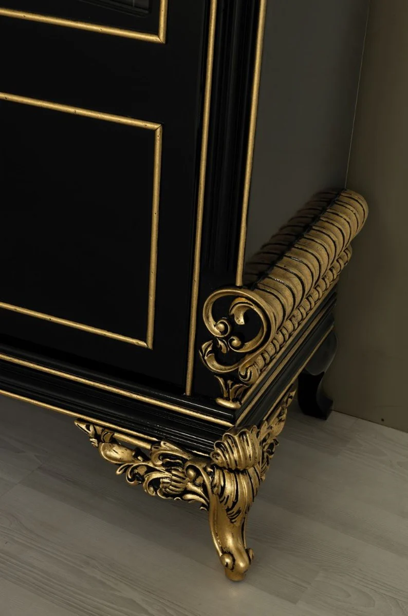 Luxury baroque living room display cabinet black / gold 130 x 55 x H. 210 cm - Magnificent baroque display cabinet with 2 glass doors - Noble baroque furniture