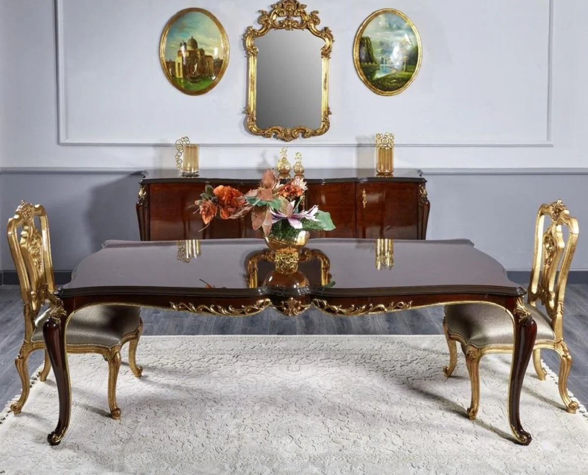 Luxury Baroque Dining Room Set Dark Brown / Silver / Gold - Baroque Dining Room Furniture