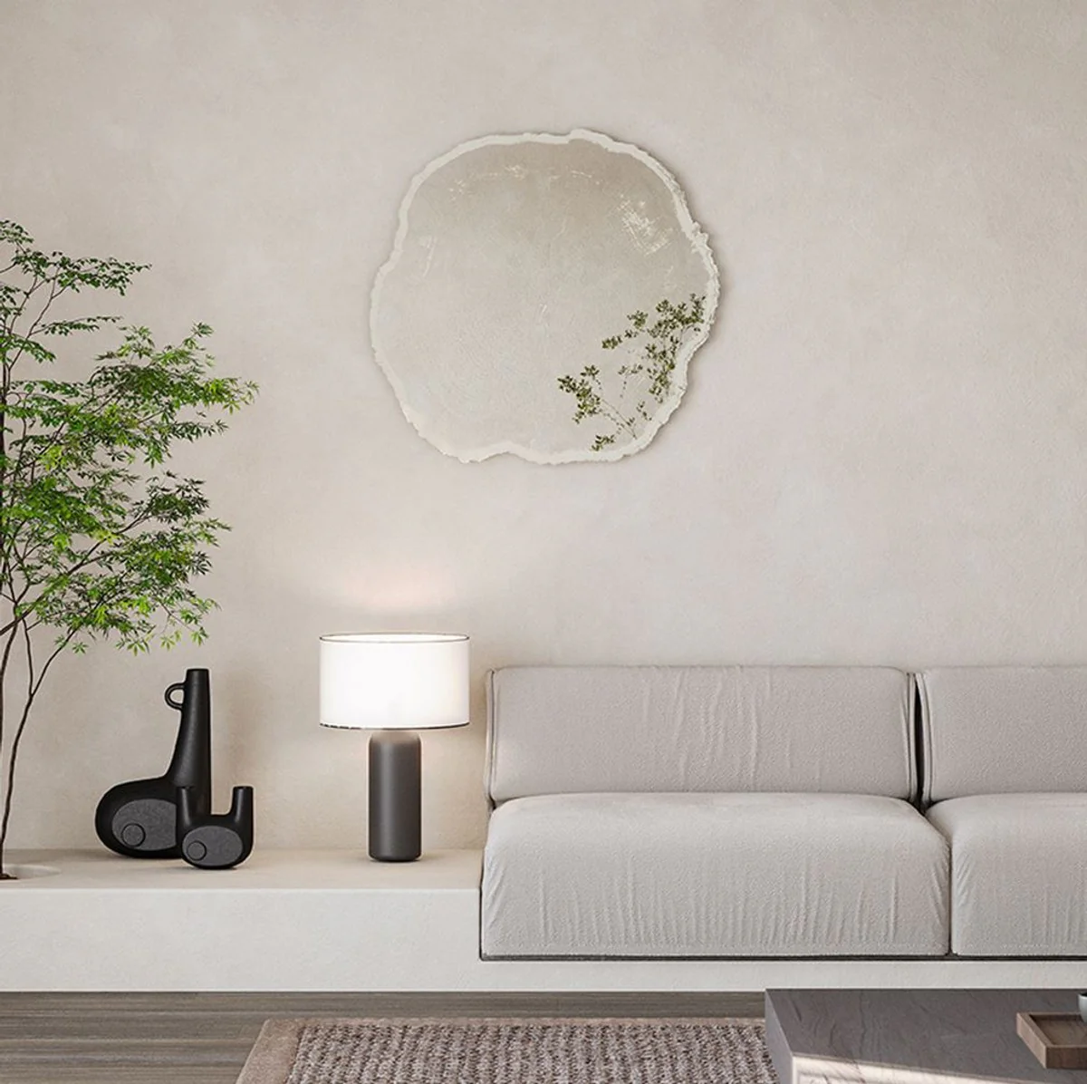Luxury wall mirror in tree slice design white / beige 80 x 2.5 x H. 78 cm - living room mirror - bedroom mirror - cloakroom mirror - luxury furniture - luxury interior