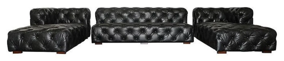 Luxury Chesterfield leather U-shape sofa vintage black / brown 415 x 200 x H. 74 cm - 3-piece genuine leather living room sofa - living room furniture - Chesterfield furniture - luxury furniture