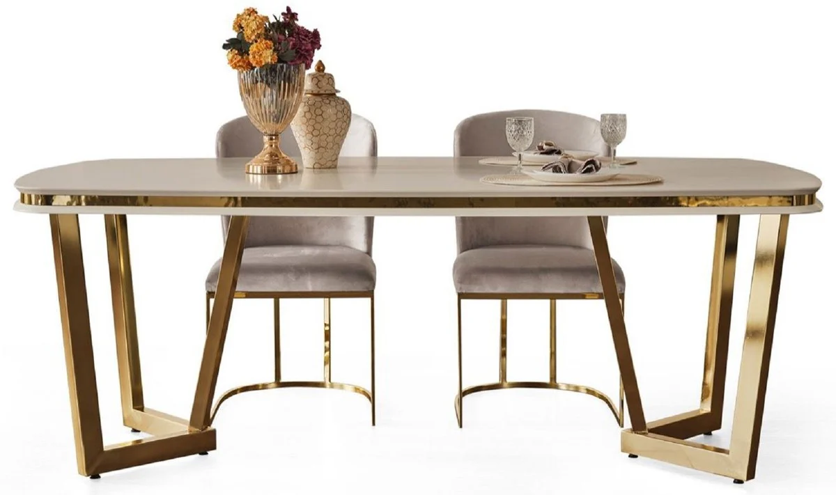 Luxury dining table white / gold 207 x 104 x H. 78 cm - Rectangular kitchen table - Luxury dining room furniture