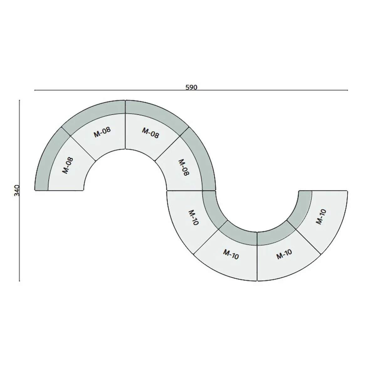 Luxury Sofa Green 590 cm - Curved Modular 8 Piece Sofa - Hotel Furniture