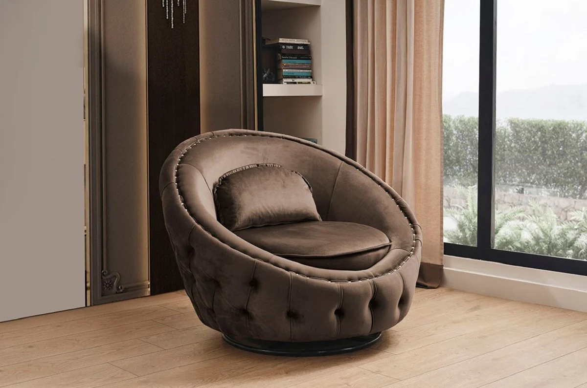Luxury Chesterfield swivel armchair brown Ø 90 cm - Modern Chesterfield living room armchair - Luxury Chesterfield living room furniture