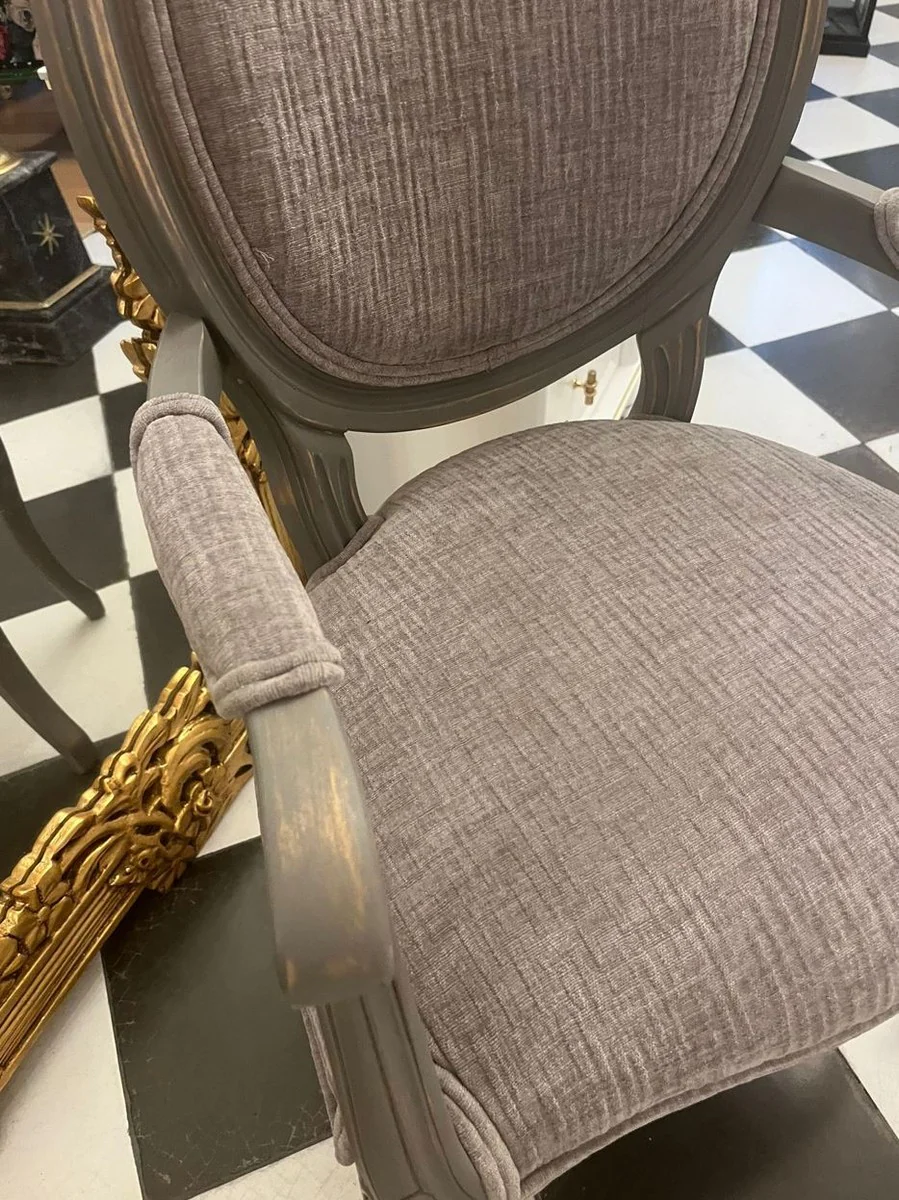 Luxury Baroque Dining Room Chair with Armrests Gray / Antique Gray - Baroque Furniture