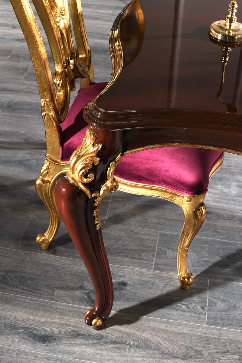 Luxury Baroque Dining Room Chair Set Purple / Gold 59 x 61 x H. 116 cm - Magnificent Kitchen Chairs Set of 6 - Baroque Dining Room Furniture