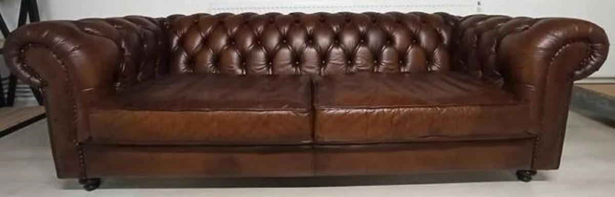 Luxury Chesterfield leather sofa vintage dark brown 240 x 100 x H. 80 cm - real leather living room sofa - living room furniture - Chesterfield furniture - luxury furniture - luxury living room furnishings