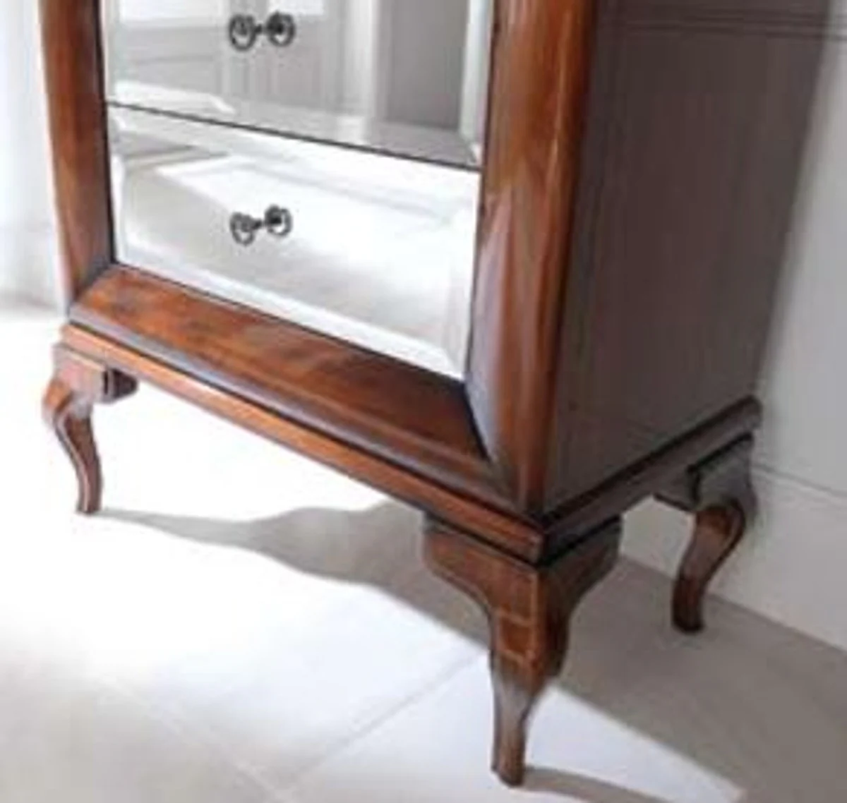 Luxury neoclassic display cabinet brown 76 x 42 x H. 200 cm - display cabinet with glass door and 2 mirrored drawers - living room furniture