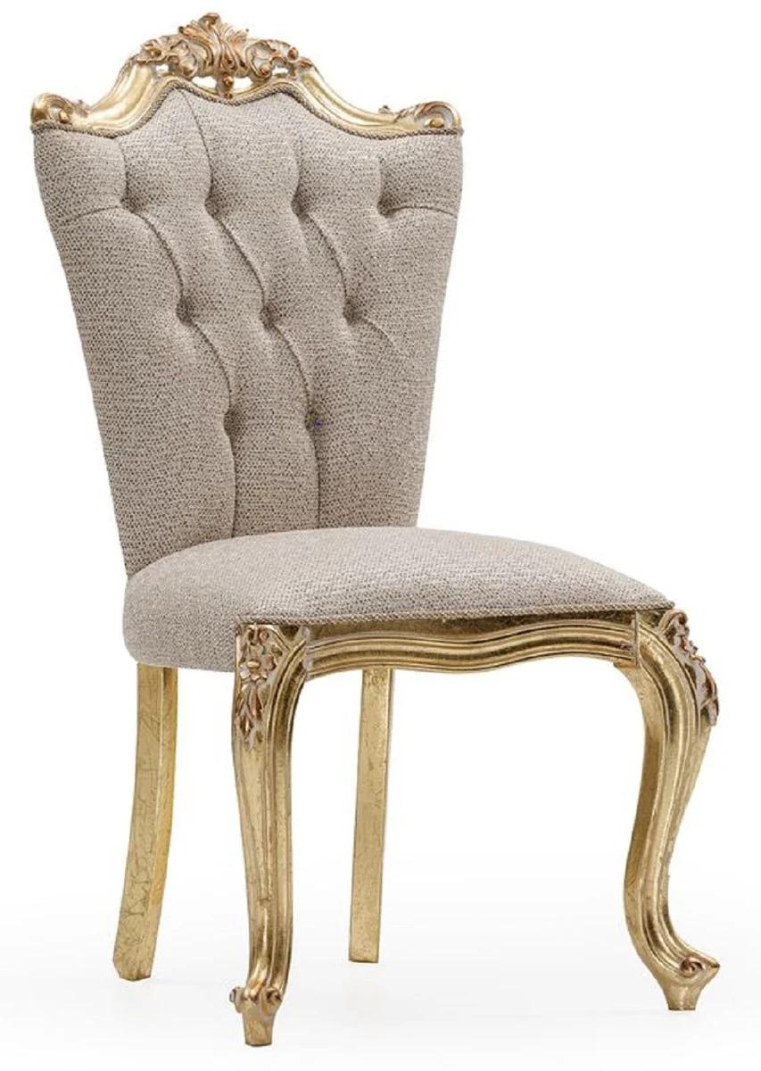 Luxury Baroque Dining Room Chair Gray / Gold - Magnificent Baroque Style Kitchen Chair - Luxury Dining Room Furniture in Baroque Style - Baroque Furniture - Noble & Magnificent