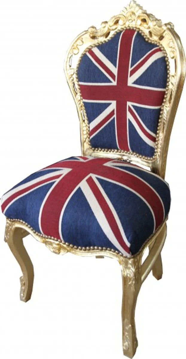 Baroque Dining Chair Union Jack / Gold - Furniture Antique Style