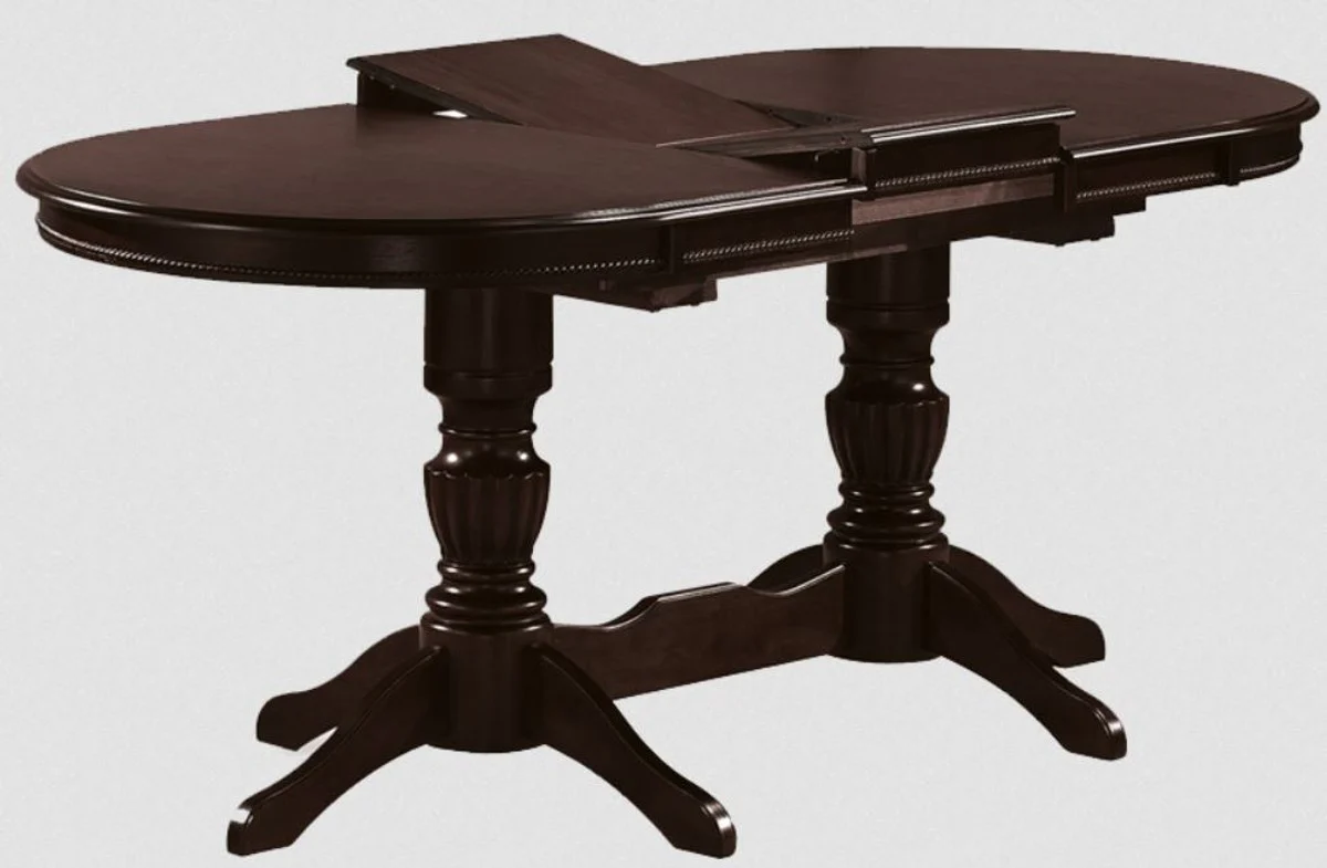 Art Nouveau dining table dark brown 150-185 x 90 x H. 75 cm - Oval extendable solid wood kitchen table - Dining room furniture