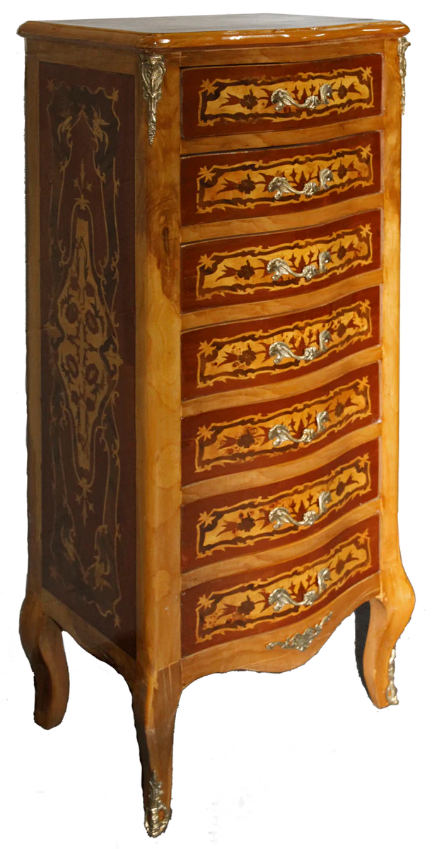 Baroque chest of drawers with 7 drawers bird's eye maple with inlay - Baroque furniture