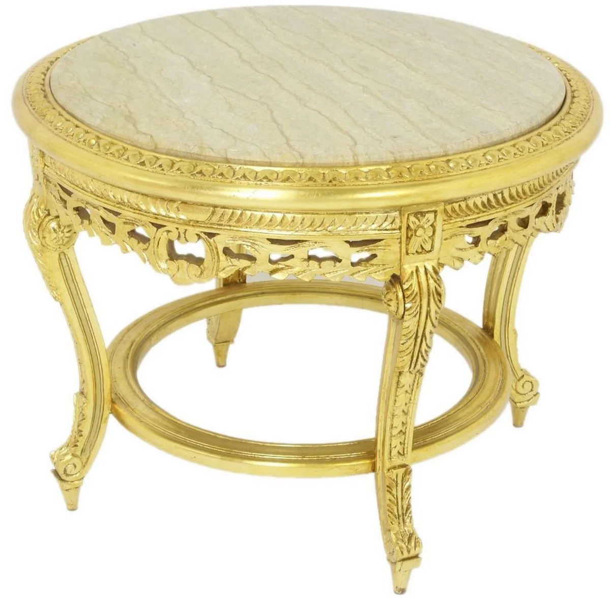 Baroque coffee table with marble top gold / cream Ø 70 x H. 45 cm - Round antique style living room table - Baroque living room furniture