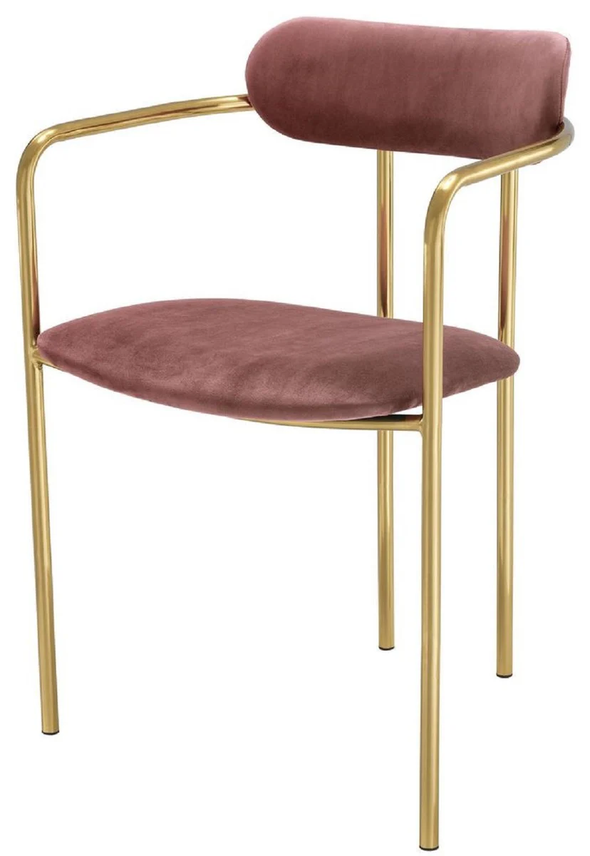 Luxury dining room chairs with armrests pink / gold 53 x 50 x H. 74 cm - kitchen chairs with elegant velvet fabric - dining room set - dining room furniture