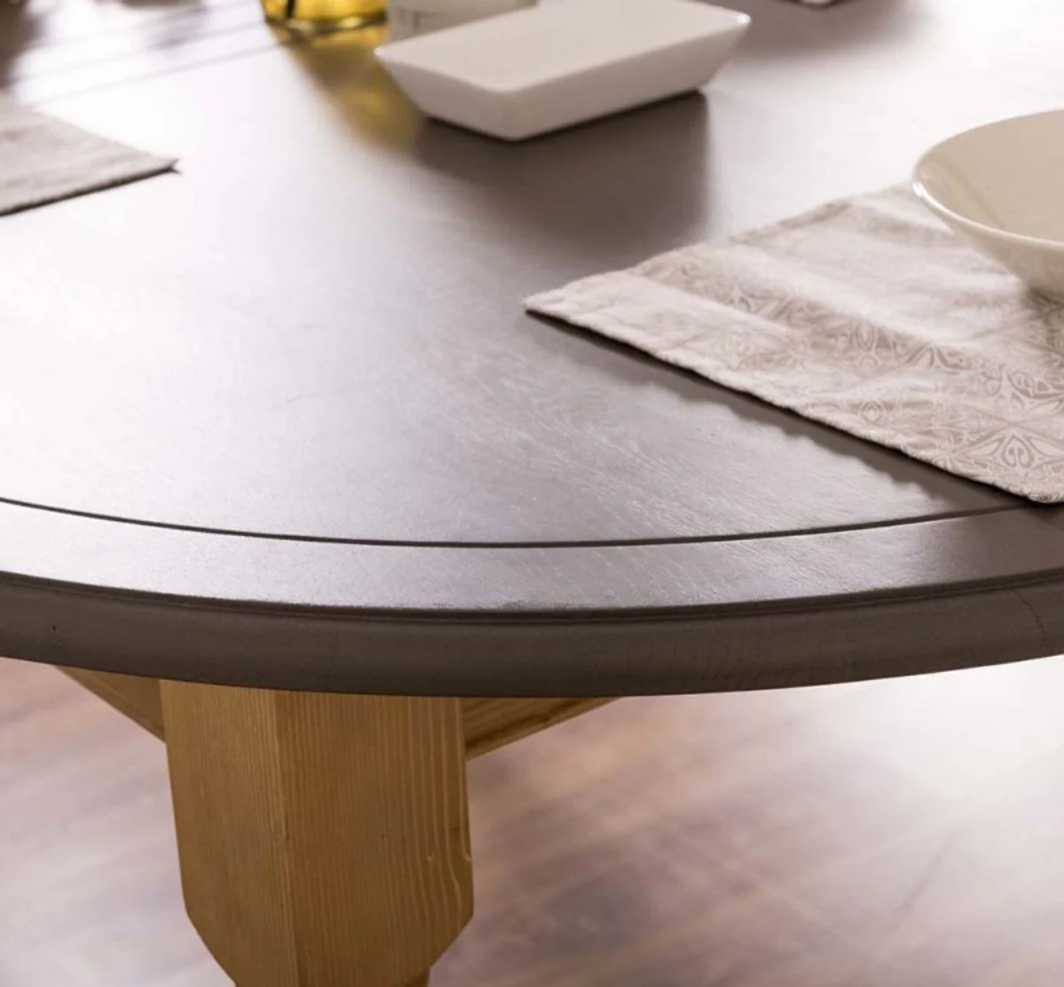 Country house style dining table gray / light brown 180 x 120 x H. 78 cm - Oval solid wood kitchen table with oak table top