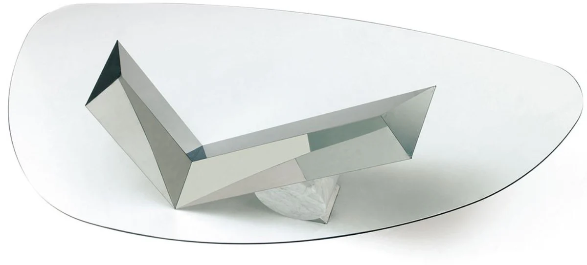 Designer dining table silver / white 240 x 115 x H. 75 cm - Dining room table with glass top - Modern dining room furniture - Luxury collection