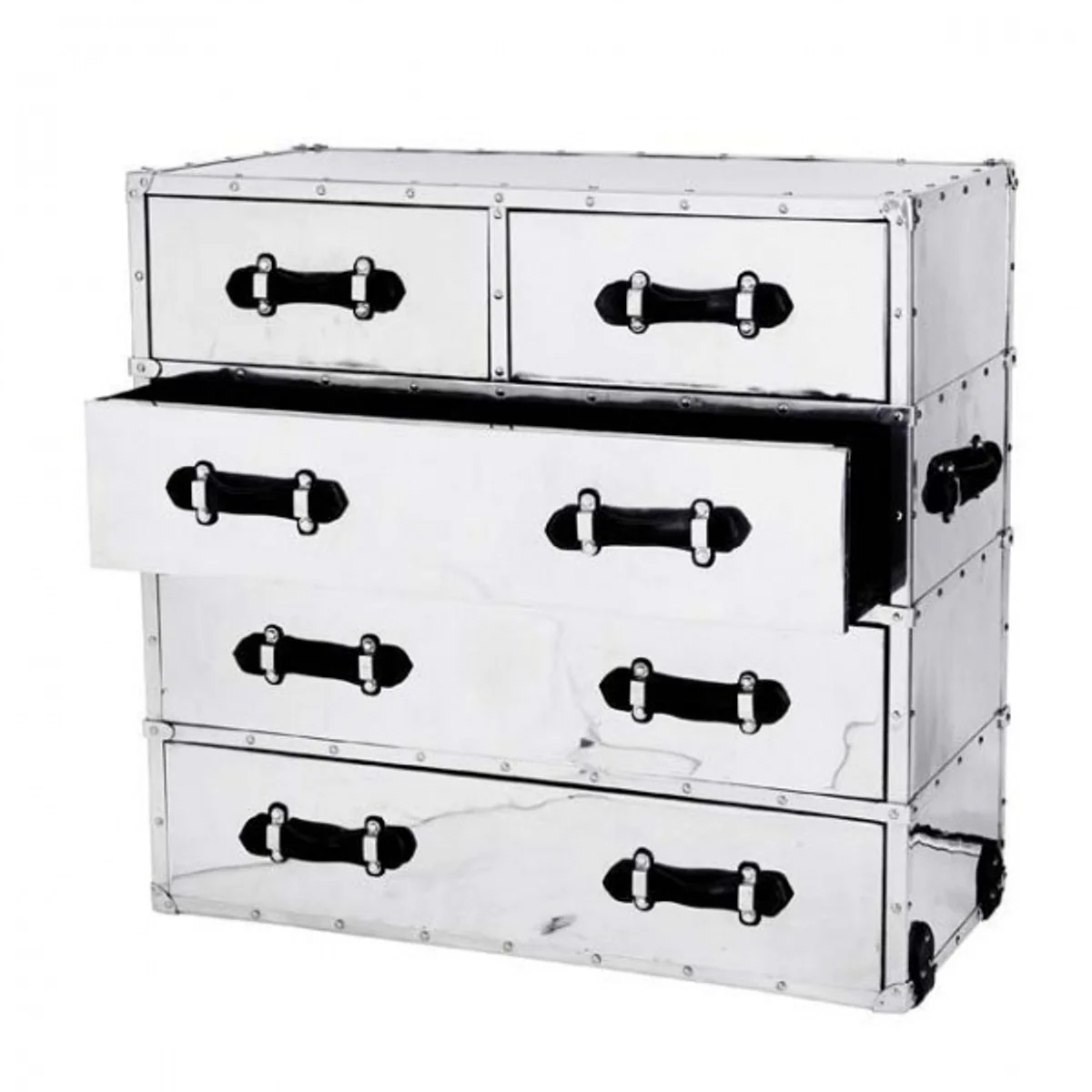 Luxury drawer cabinet vintage aviator design aluminum / black - chest of drawers - Art Deco Baroque Art Nouveau suitcase cabinet