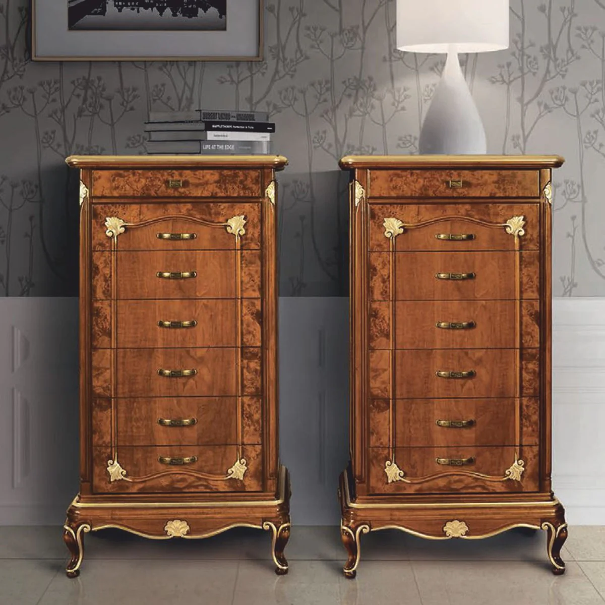 Luxury baroque chest of drawers with 7 drawers brown / gold H. 135 cm - Made in Italy