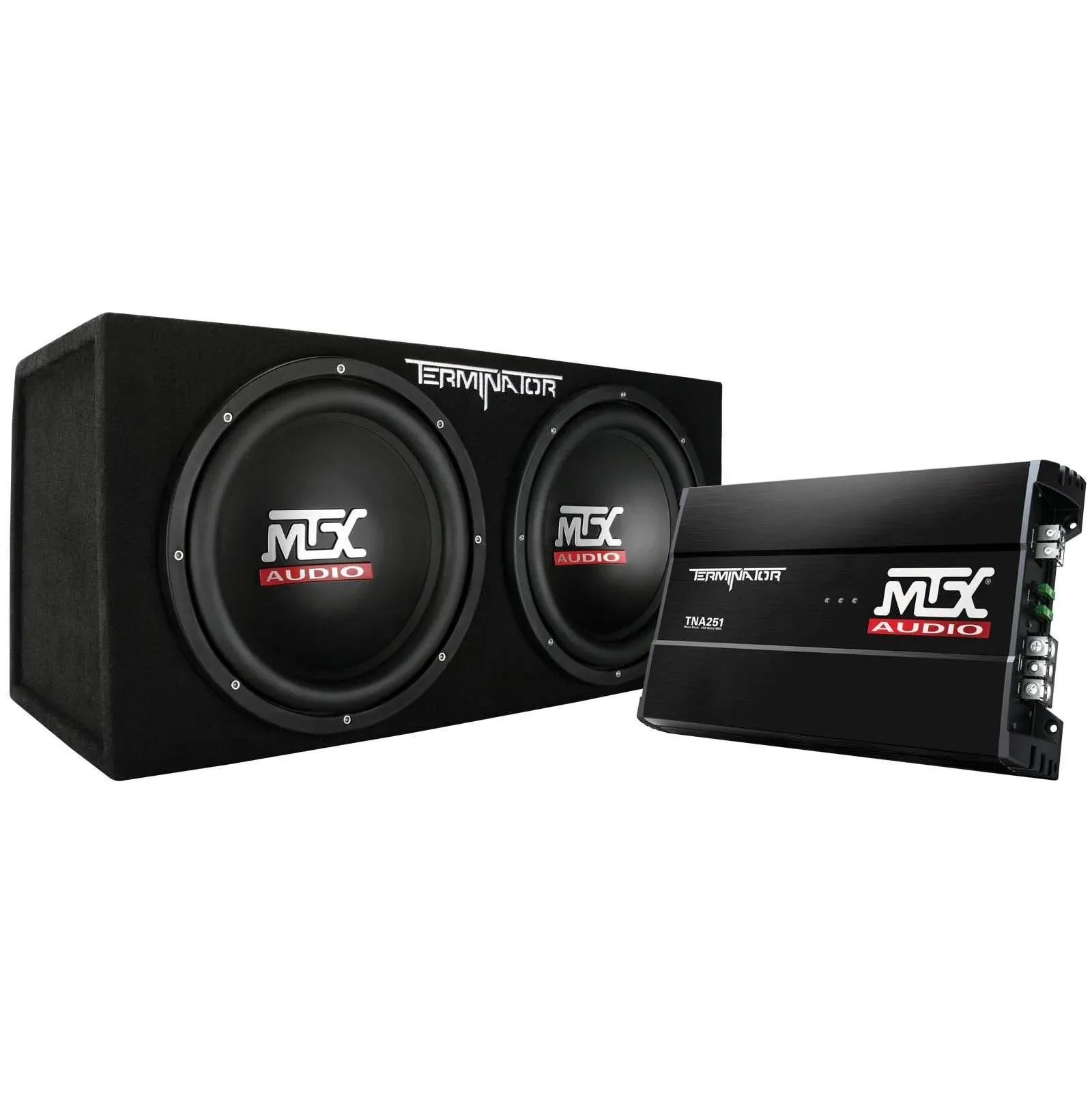 MTX 12" Dual Loaded Car Subwoofer w/Sub Box, Amplifier, & QPower Wiring Kit