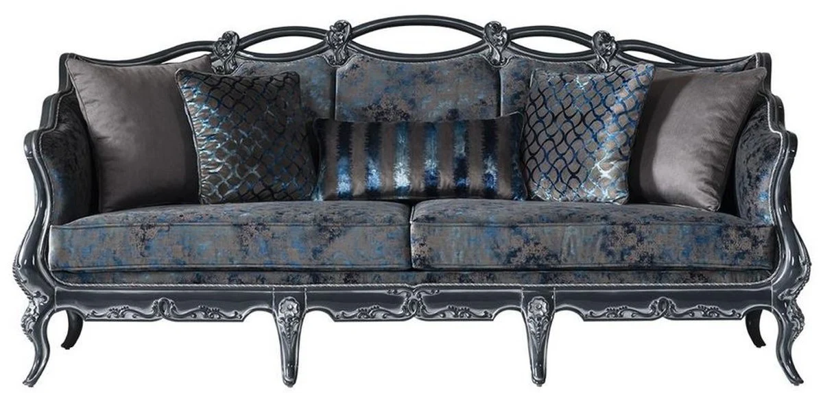 Luxury baroque living room set gray / blue / gray - 2 sofas & 2 armchairs & 1 coffee table - magnificent living room furniture in baroque style