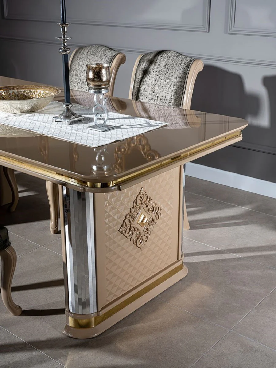 Luxury Art Deco Dining Room Set Beige / Gold - 1 Dining Table & 6 Dining Chairs - Handcrafted Art Deco Dining Room Furniture