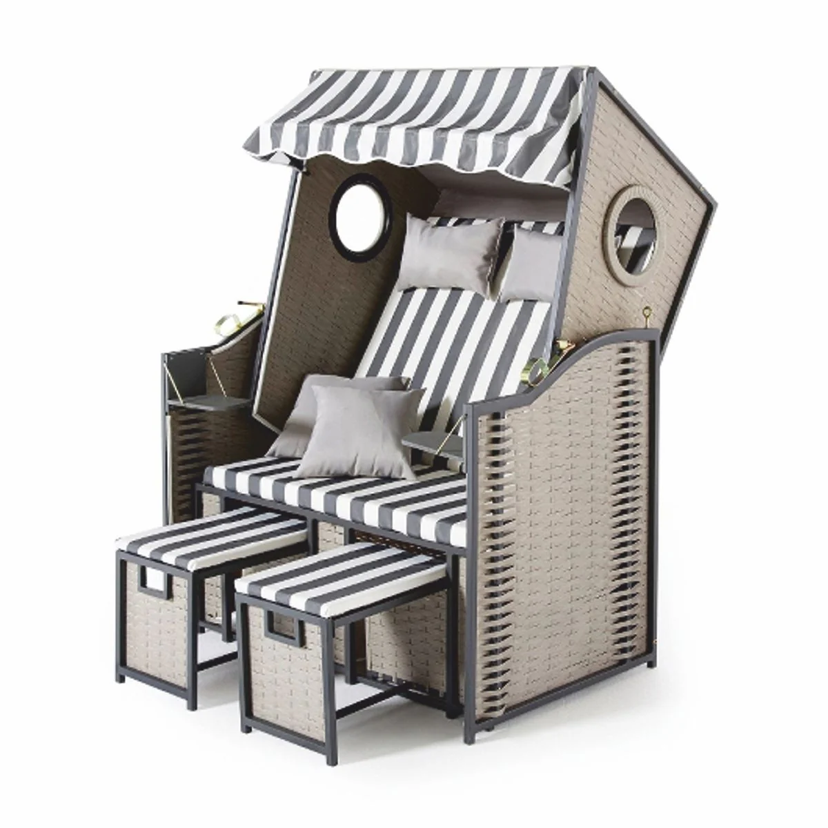 Beach chair with roof gray / white 114 x 72 x H. 160 cm