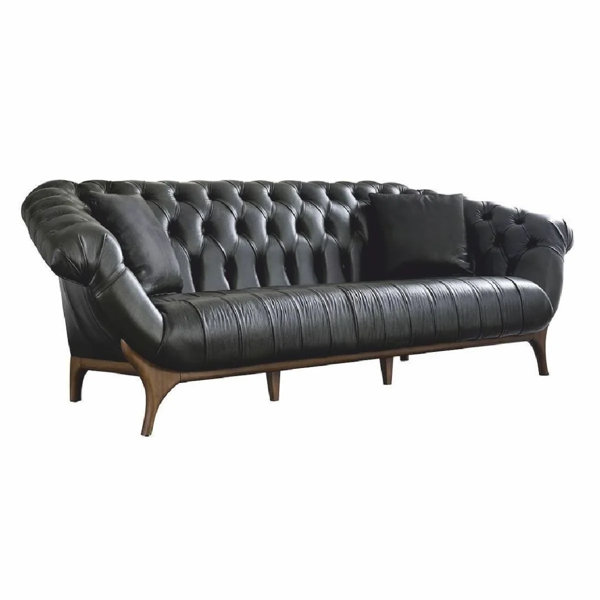 Luxury Chesterfield genuine leather sofa dark green / brown 270 cm - genuine leather furniture