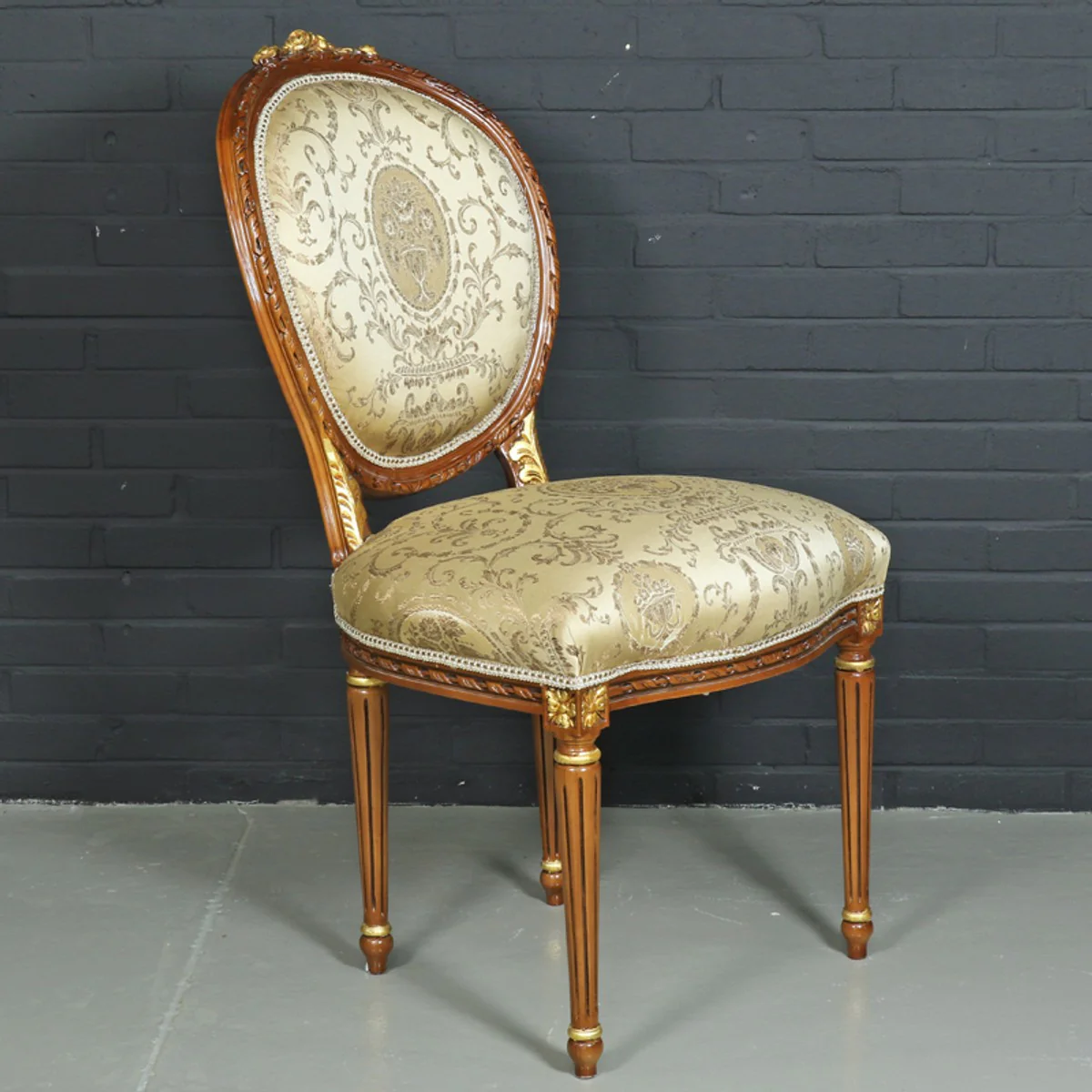 Baroque dining room chair Ludwig XV gold pattern / light brown 55 x 50 x H. 100 cm - antique style furniture