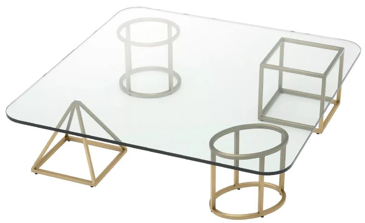 Luxury brass coffee table 120 x 120 x H. 30 cm - Square living room table with glass top - Living room furniture - Luxury furniture - Living room furnishings - Luxury furnishings