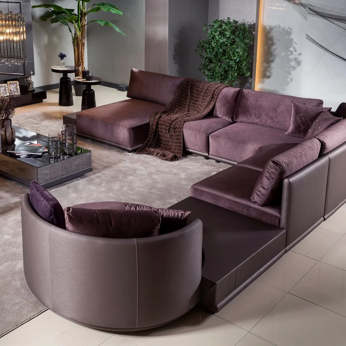 Modular luxury living room corner sofa purple 420 cm