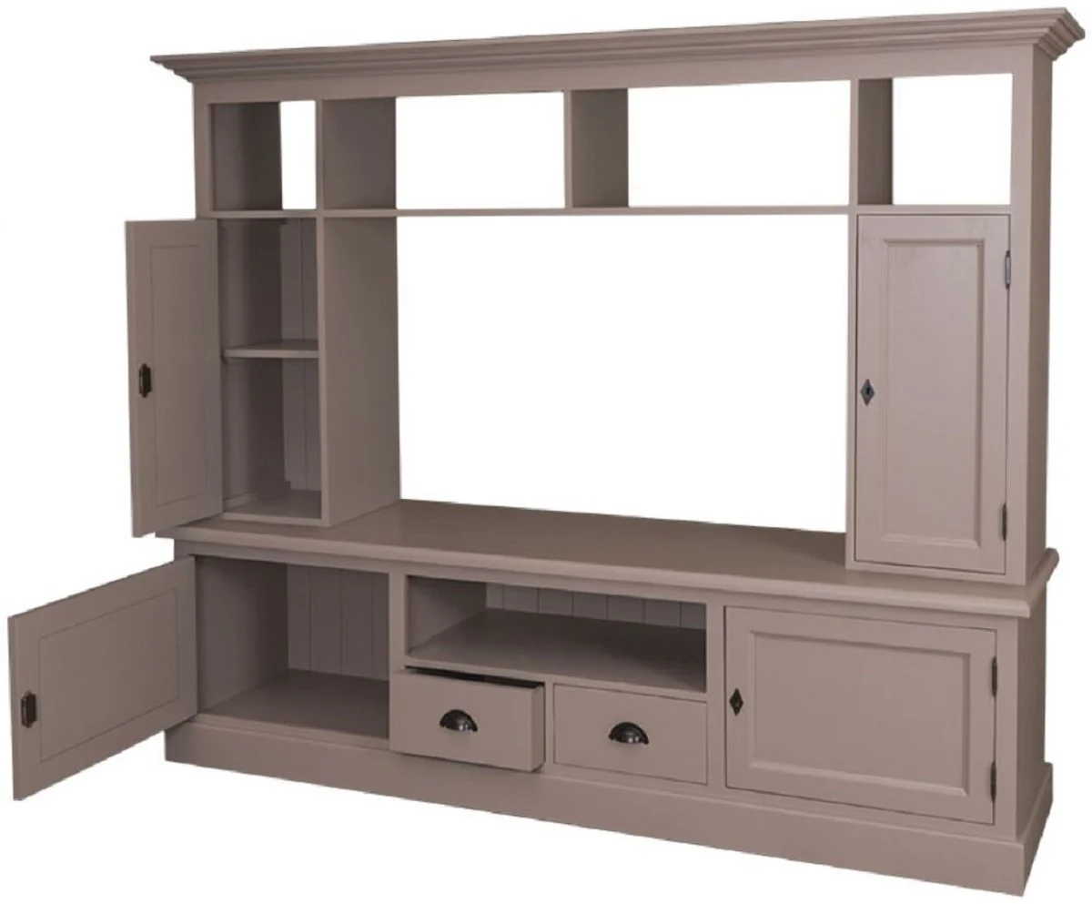 Country house style TV cabinet olive 207 x 46 x H. 166 cm - solid wood TV cabinet - living room cabinet - country house style living room furniture