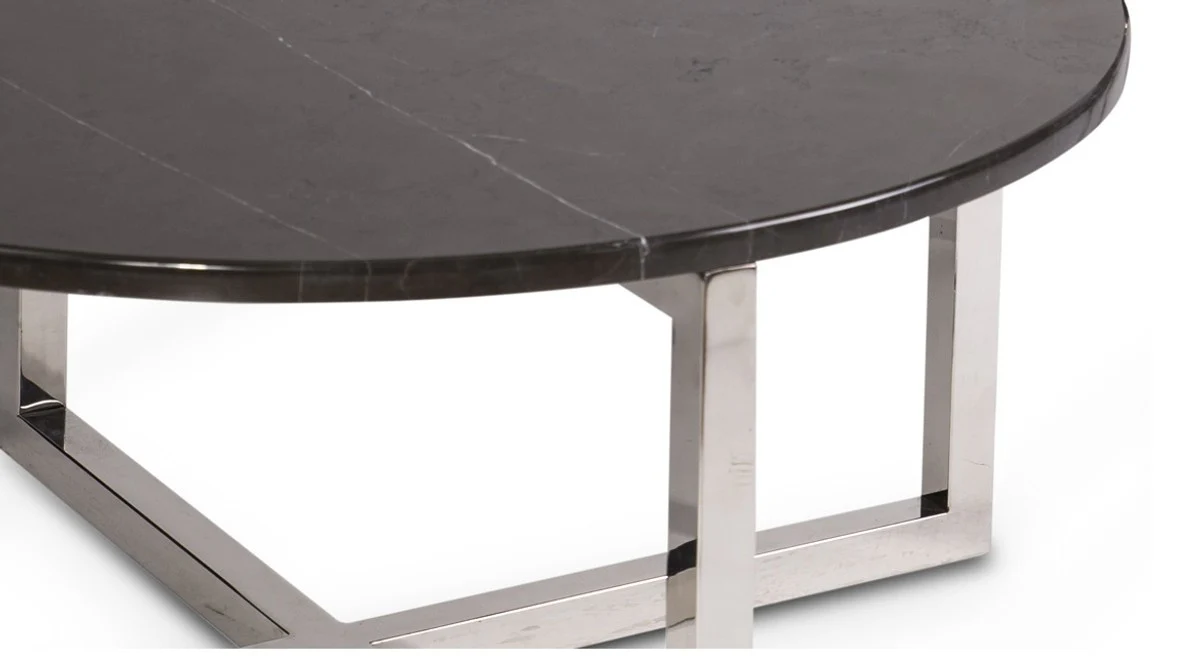 Luxury coffee table graphite gray / silver Ø 80 x H. 40 cm - Modern round living room table with marble top - Living room furniture