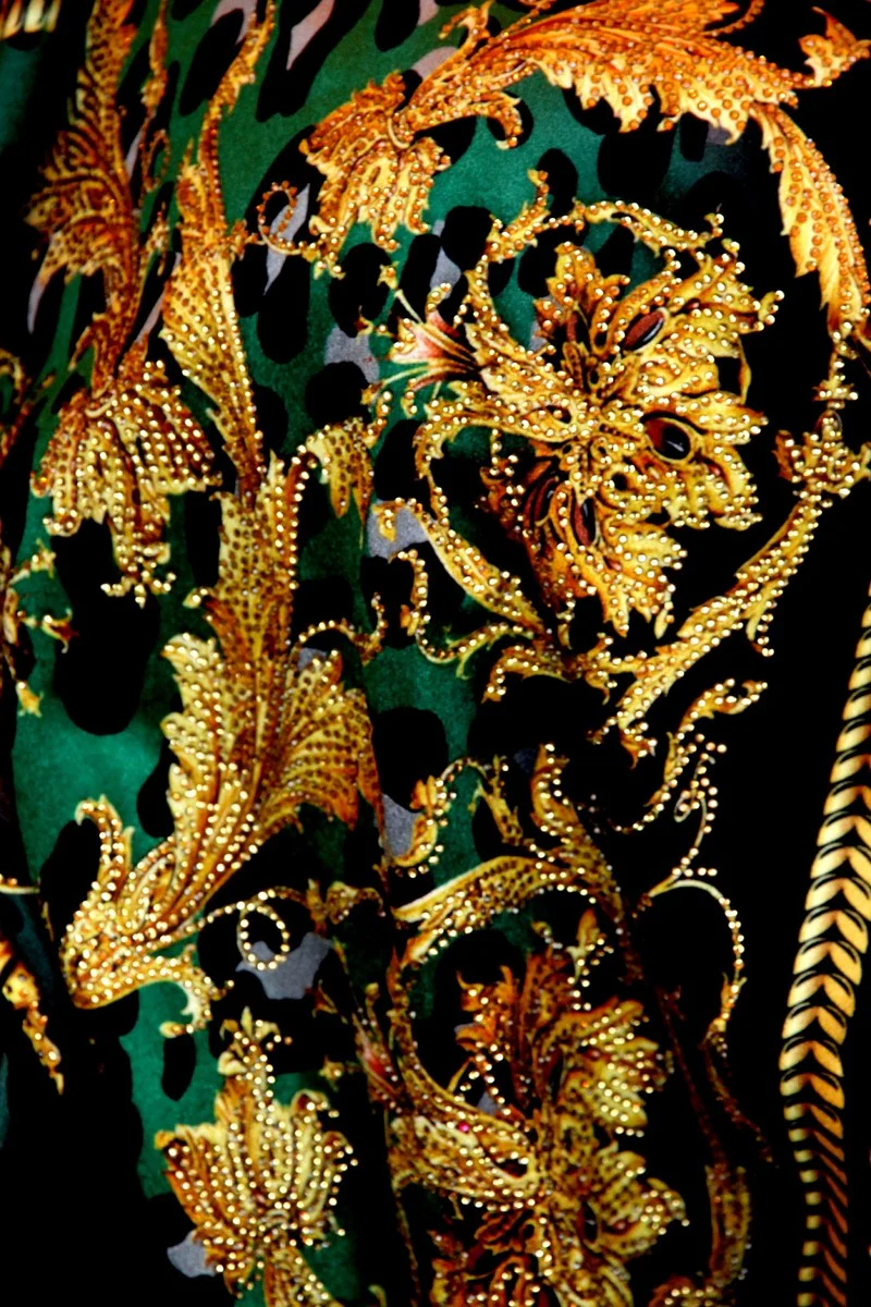 Luxury blanket Pompöös by Baroque green / gold / black by Harald Glööckler with lots of glitter stones