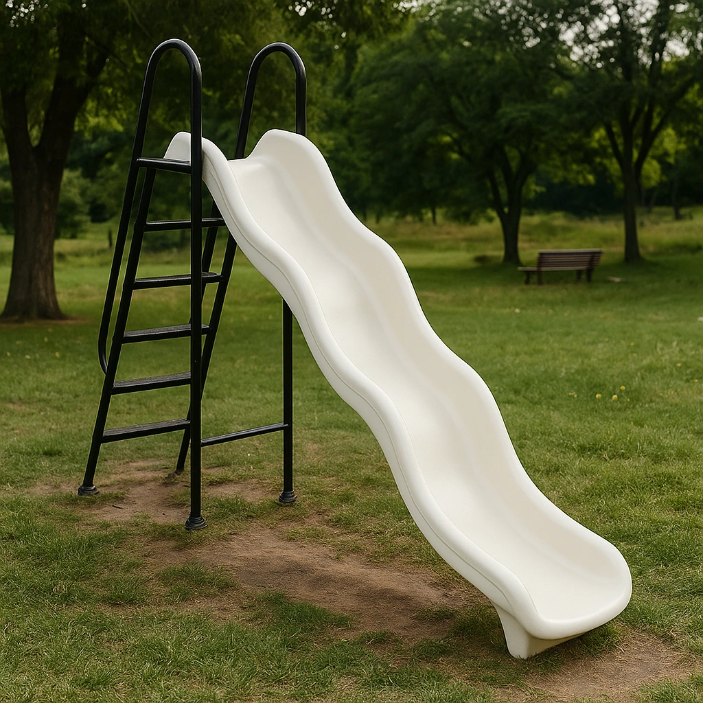 White and black steel children's slide, 180 x 40 x 150 cm