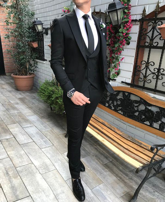 Basic Plain Lapel Collar Blazer & Blazer Vest & Pants 3pcs Set