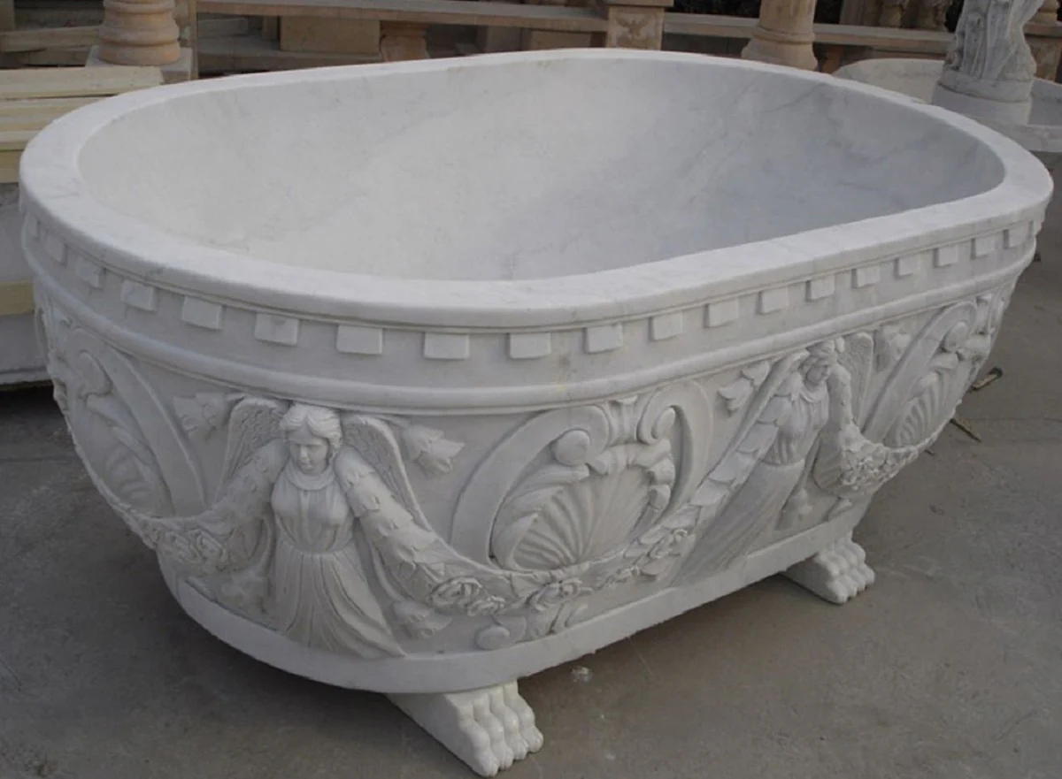 Luxury Baroque Bathtub Gray 198 cm - Freestanding Marble Bathtub - Bathroom Accessories in Baroque Style - Noble & Magnificent