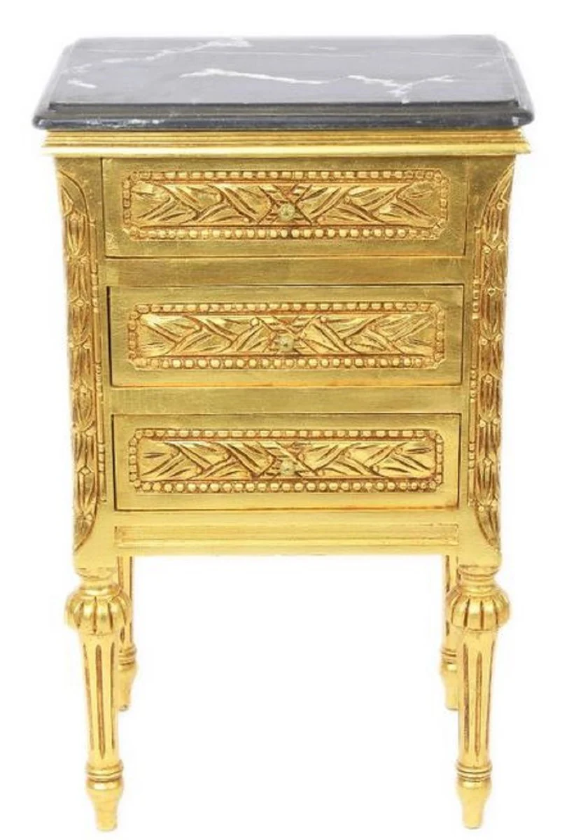 Baroque side table with 3 drawers and marble top gold / black 45 x 55 x H. 75 cm - Baroque furniture