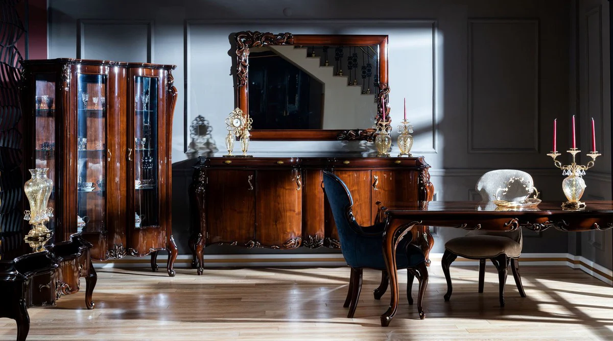 Luxury baroque display cabinet dark brown / gold - handmade solid wood display cabinet with 2 glass doors - baroque furniture