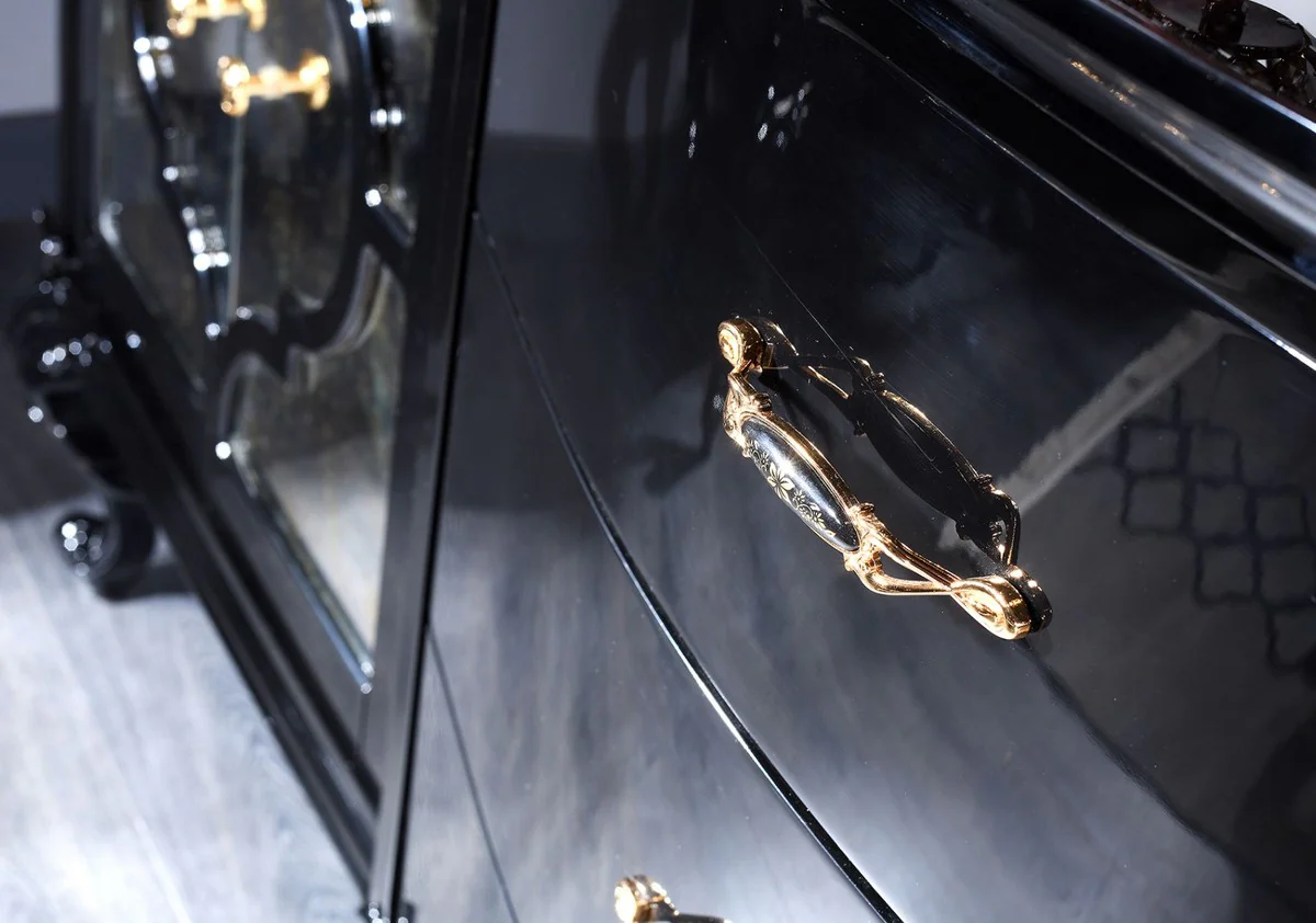 Luxury baroque living room set black / gold - magnificent chest of drawers and 3 wall mirrors - baroque furniture - luxury quality