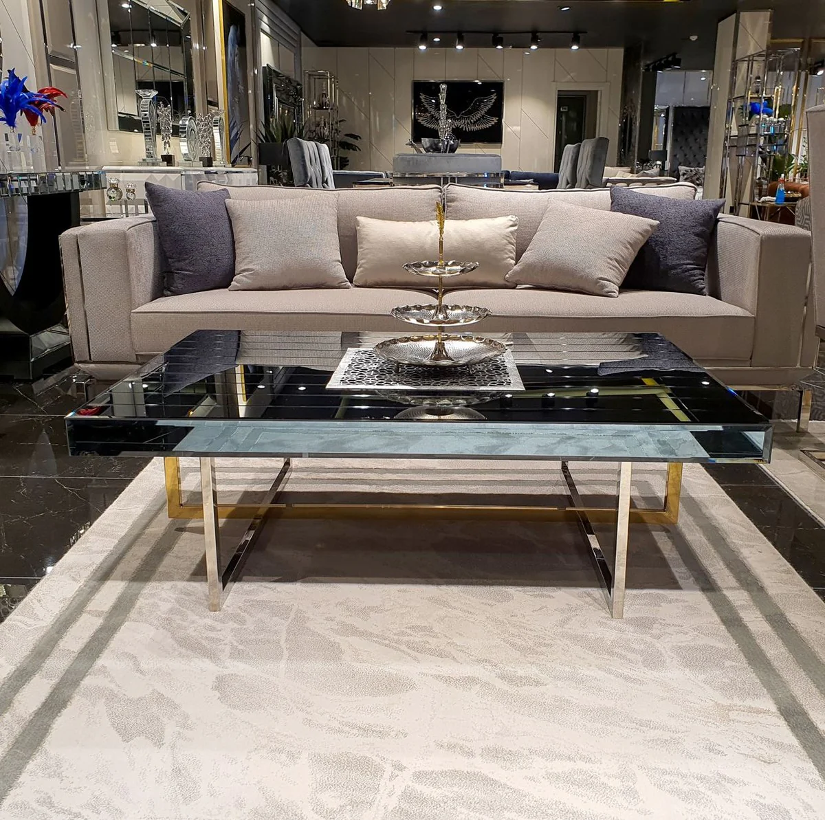 Luxury coffee table silver / gold 120 x 60 x H. 43 cm - Mirrored living room table - Mirrored luxury living room furniture