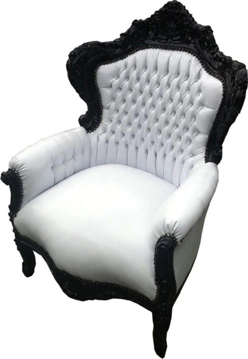 Baroque armchair King white/black leather look